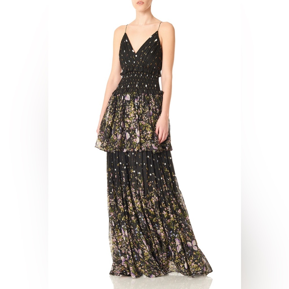 AMUR Mariposa Midnight Floral Maxi Gown Black Tie Silk 4 / Small